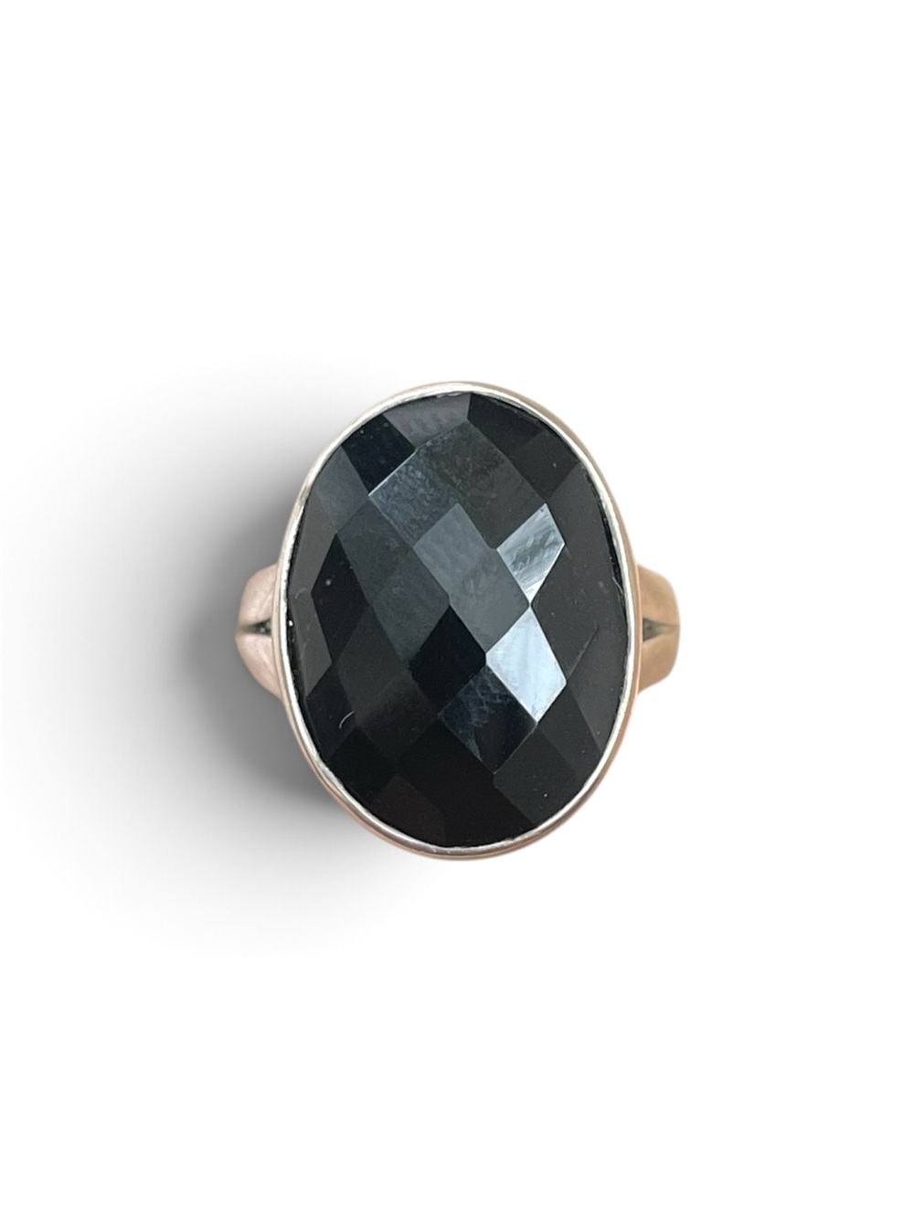 Black Faceted Stone Oval Ring - Women